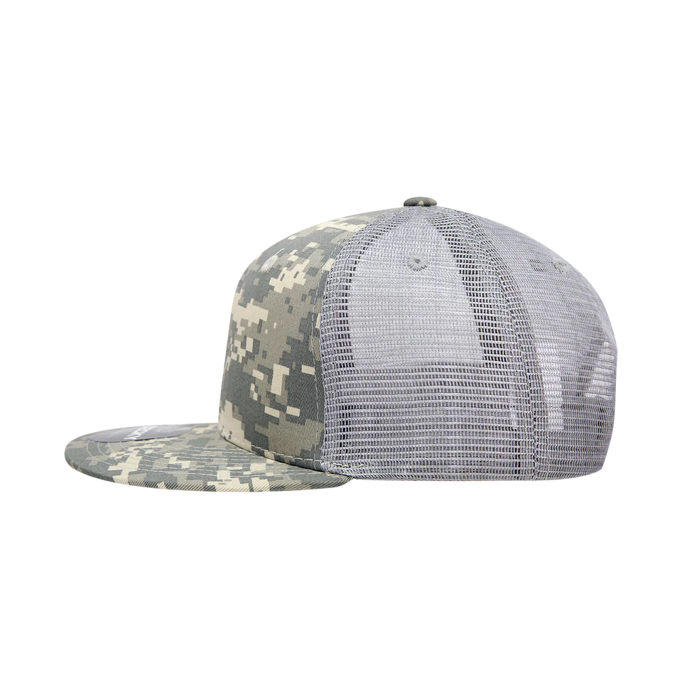 Decky 1055 Camo Flat Bill Trucker Hat, Camouflage 6 Panel Trucker Cap