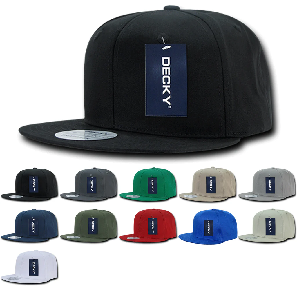 Decky 361 - Cotton Snapback Hat, Flat Bill Cap with Patch