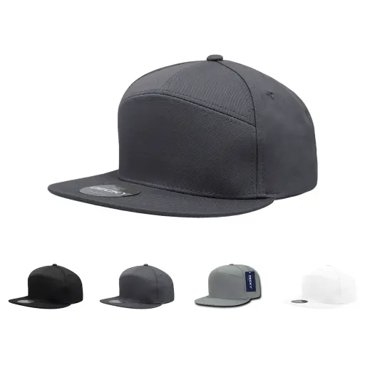 Decky 1098 7 Panel Flat Bill Hat, Snapback, 7 Panel High Profile Structured Cap with Patch