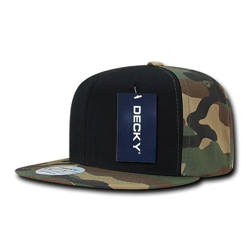 Decky 1049 Camo Snapback Hat, 6 Panel Camouflage Flat Bill Cap with Patch